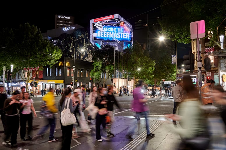 Barbeques Galore Beefmaster campaign on QMS' Emporium 3DOOH Billboard